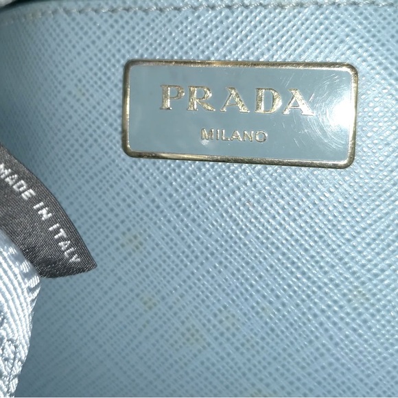 Auth Prada Double Zip Light Blue Saffiano Leather Lux Galleria Tote Bag Preloved - Picture 13 of 16